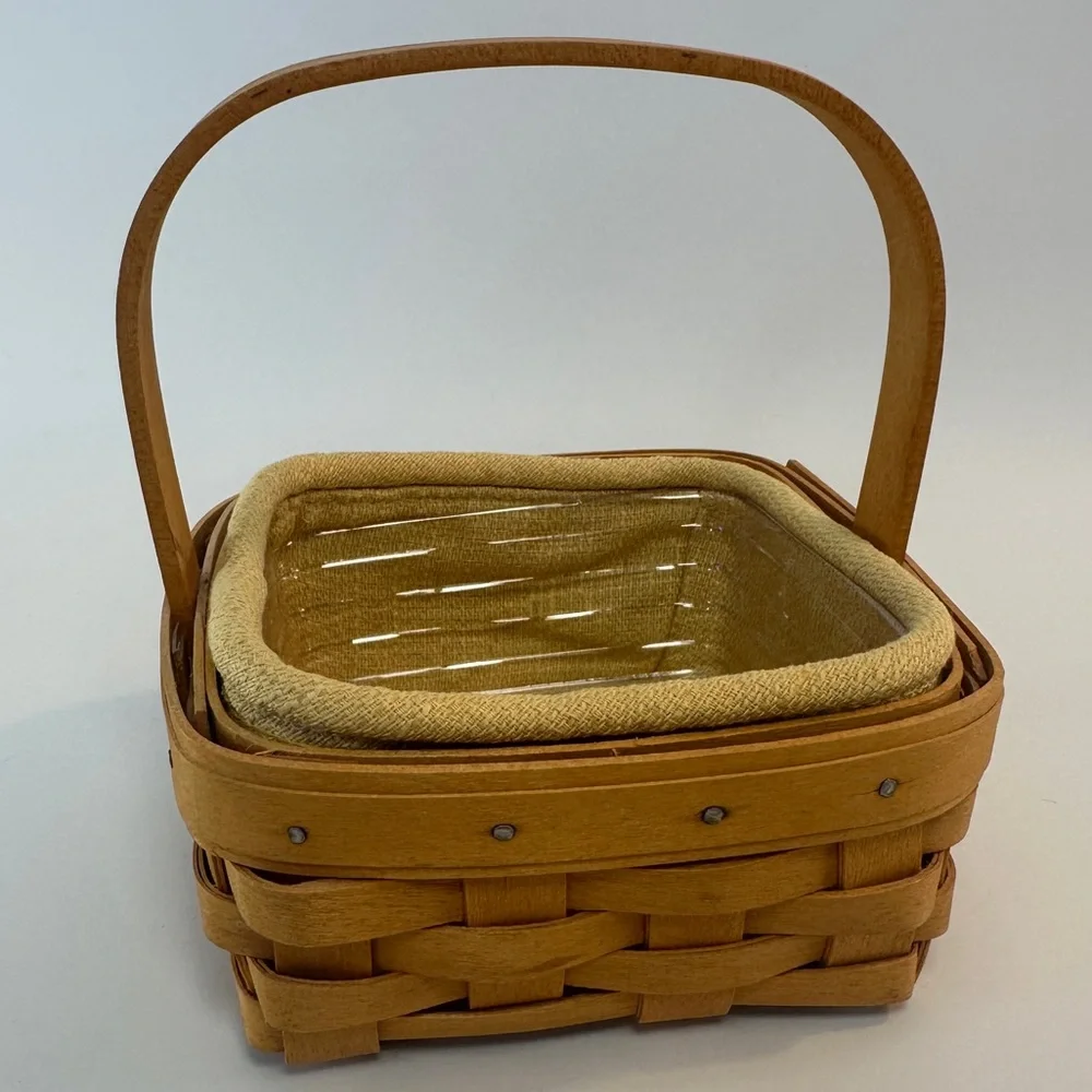 VTG Longaberger 2002 Tarragon Lined Small‎ Square 5” Berry Basket Light Yellow